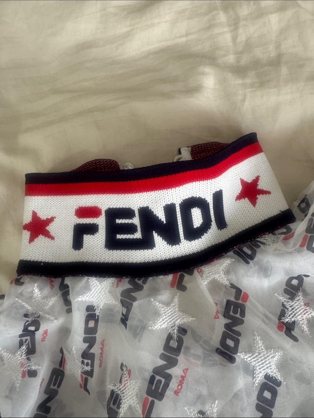 Fendi White Sheer Logo Jacket with Red and Black Trim. Vintage style ! - Picture 2 of 8